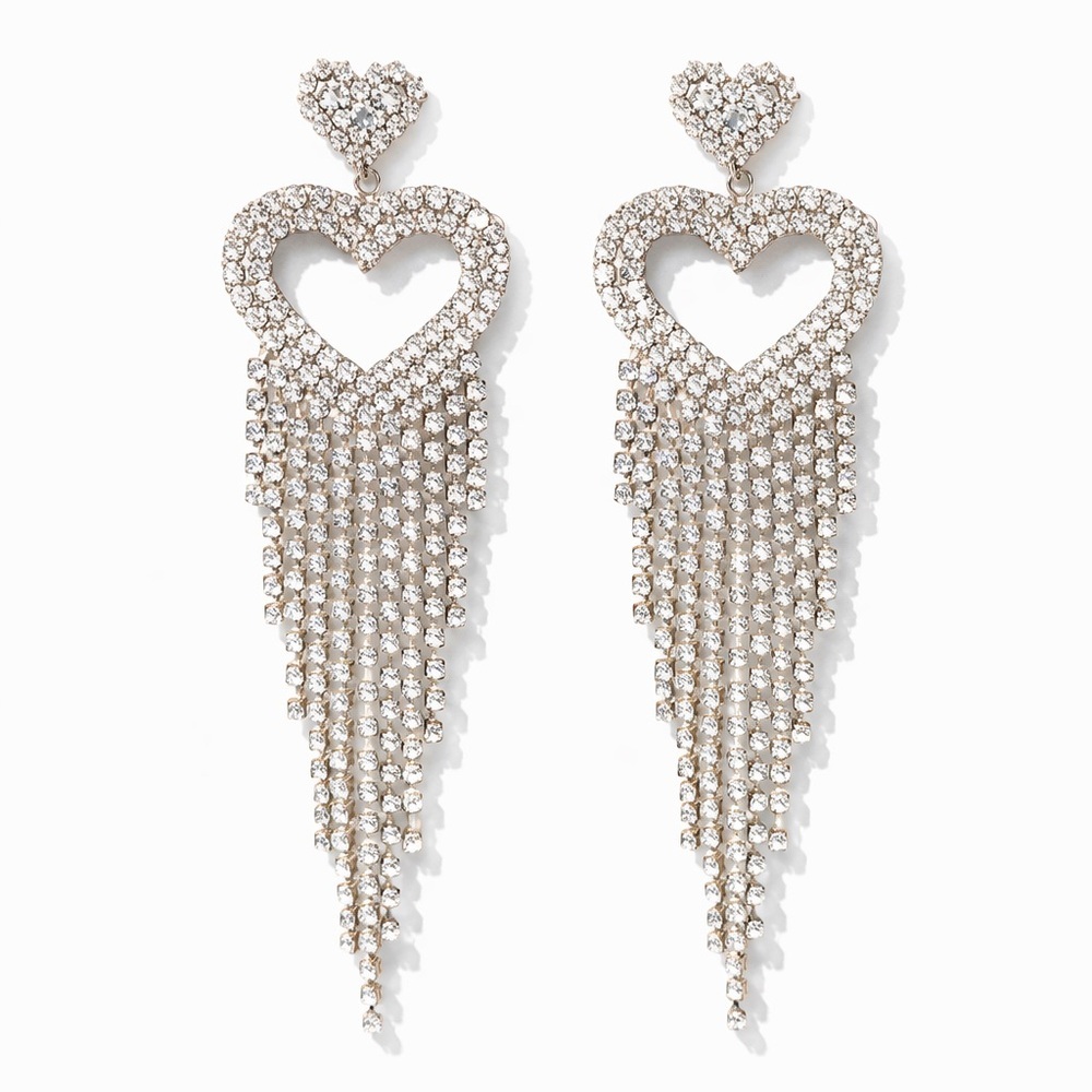 ⚜️ Elegant Silver Heart Dangle Earrings